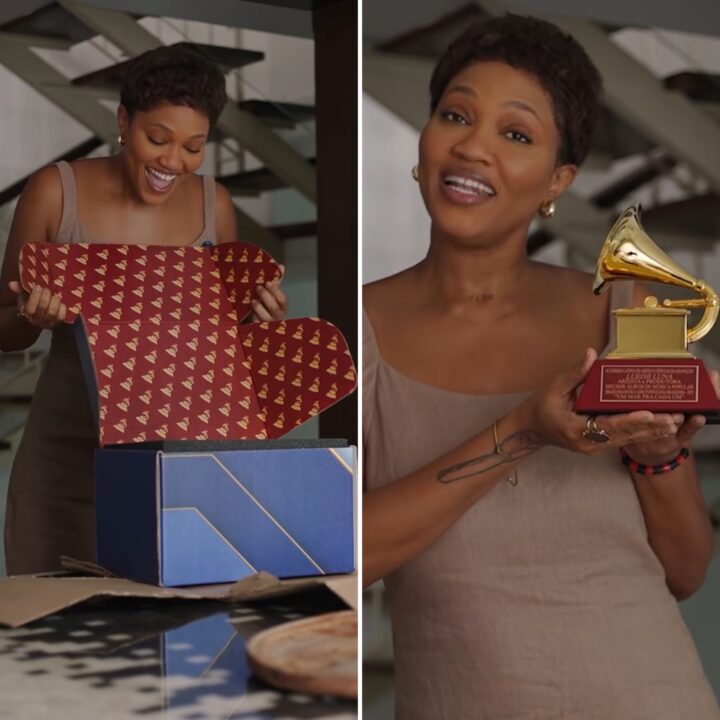 Luedji Luna recebe troféu do Grammy em casa e comemora: ‘Eu mereci’