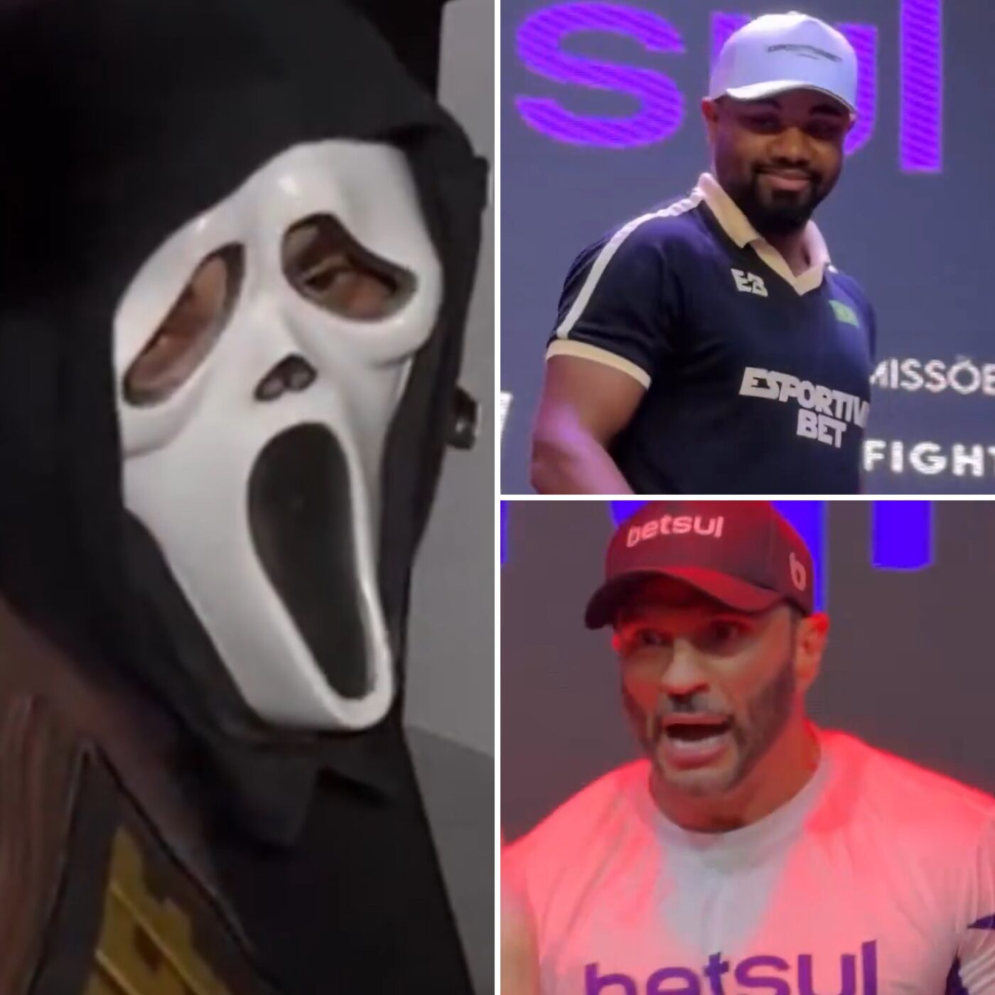 Davi Brito surge fantasiado de ‘Ghostface’ e troca farpas com Bambam durante evento de luta