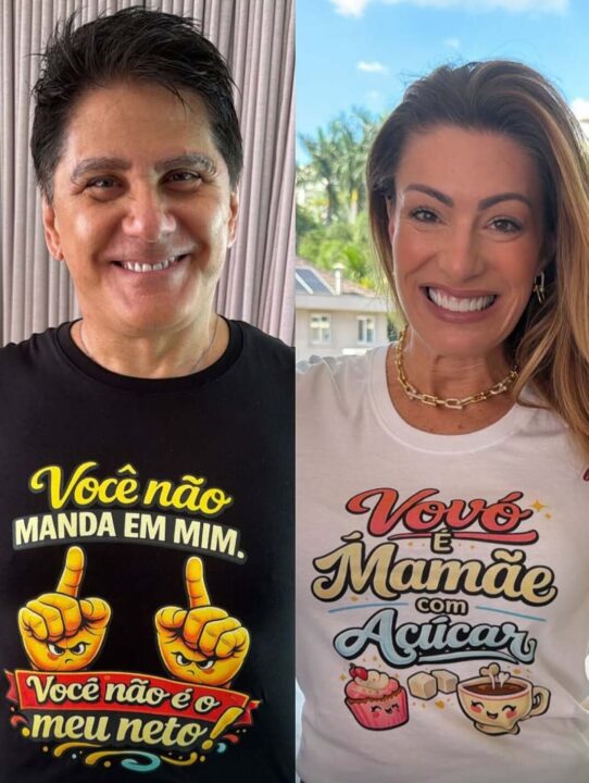 Elaine Mickely e César Filho usam look divertido em homenagem aos netos