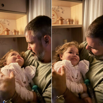 Juliano Cazarré compartilha momento de carinho com a filha Maria Guilhermina, diagnosticada com raro problema no coração