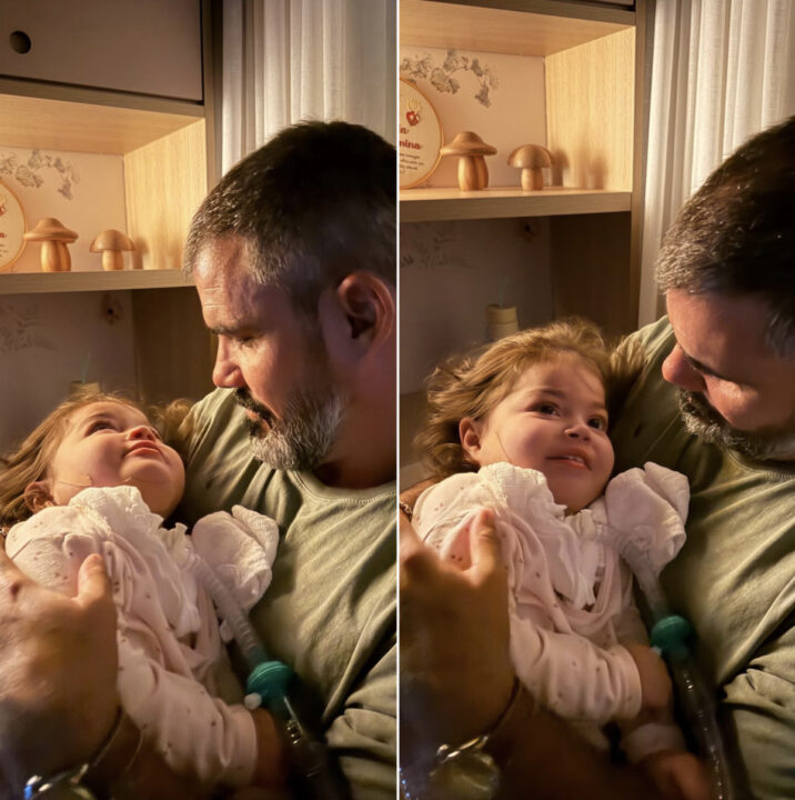 Juliano Cazarré compartilha momento de carinho com a filha Maria Guilhermina, diagnosticada com raro problema no coração