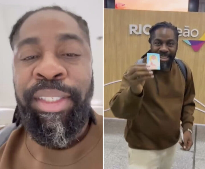 Lázaro Ramos desembarca em Los Angeles para cerimônia do Oscar e mostra presentes que levou do Brasil