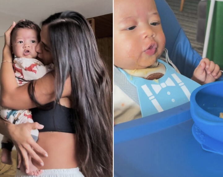 Filho de Carol Peixinho e Thiaguinho reage ao experimentar fruta pela primeira vez; veja