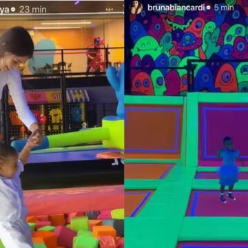 Bruna Biancardi e Amanda Kimberlly se encontram enquanto filhas de Neymar curtem parque