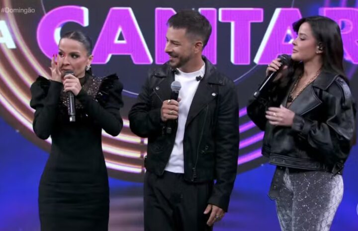 Maiara, dupla de Maraisa, chora ao cantar com Junior Lima no Domingão: ‘Fã obcecada’
