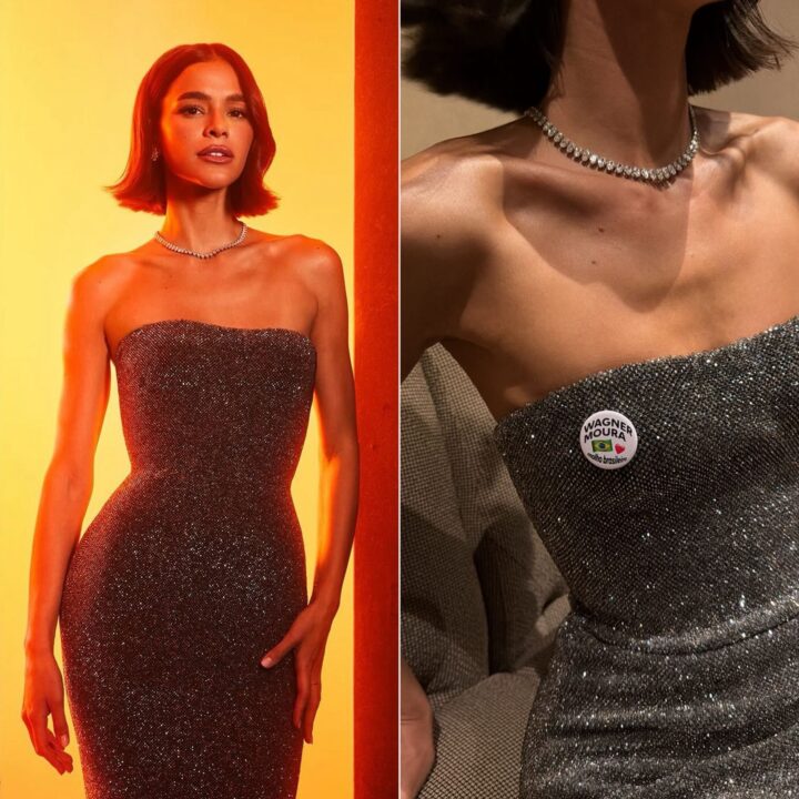 Bruna Marquezine chega ao tapete vermelho do Oscar 2026 com broche em homenagem a Wagner Moura
