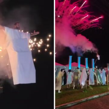 Vídeo: roupa de Henri Castelli pega fogo em encenação da “Paixão de Cristo”