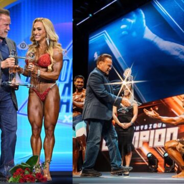 Brasileiros vencem Arnold UK e recebem troféus das mãos do próprio Schwarzenegger