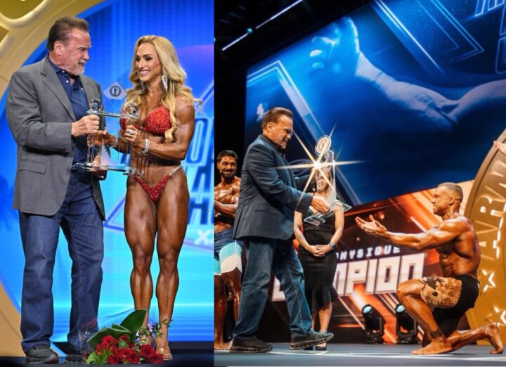 Brasileiros vencem Arnold UK e recebem troféus das mãos do próprio Schwarzenegger