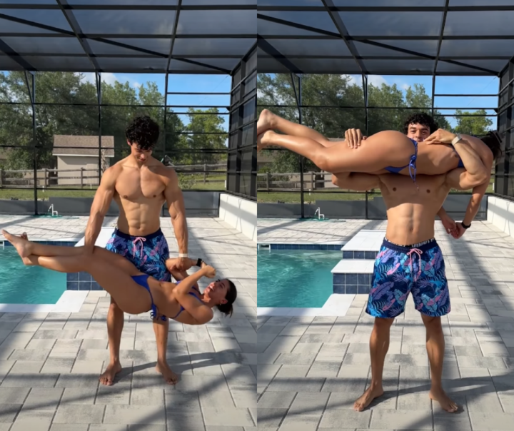 Victor Alexandre levanta noiva em vídeo, e Carla Perez brinca: ‘Quero ver fazer com seu pai’