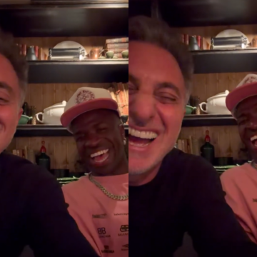 Em Madri, Luciano Huck encontra Vini Jr. e brinca sobre ‘bronca’ de Virginia