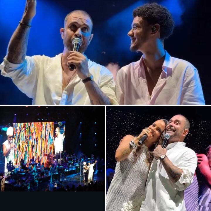 Diogo Nogueira canta com o filho Davi e recebe Carlinhos Brown e Ju Moraes durante show em Salvador