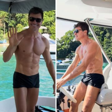 Aos 52 anos, Rodrigo Faro surge de sunga e choca com corpo sarado: ‘Coroa da lancha’