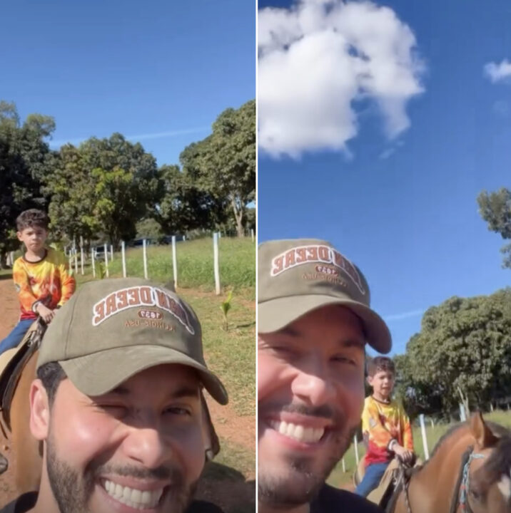 Filho de Murilo Huff e Marília Mendonça encanta ao passear de cavalo com o pai