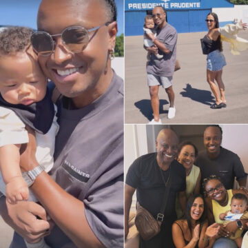 Filho de Carol Peixinho e Thiaguinho encanta ao conhecer cidade natal do pai