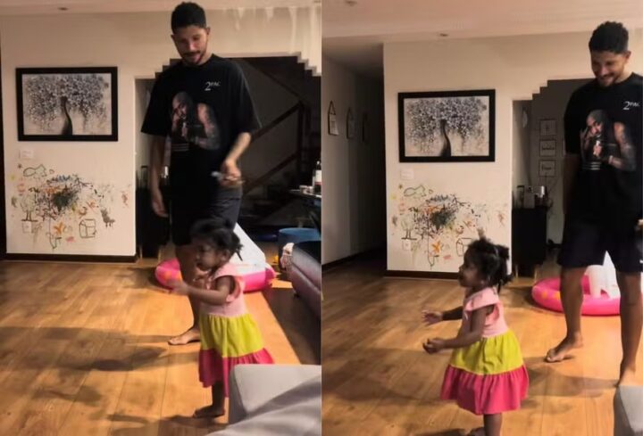 Jogador Yuri Lima se diverte ao dançar com Nala, sua filha com IZA