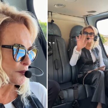 Ana Maria Braga chega de helicóptero para receber homenagem no SBT; vídeo