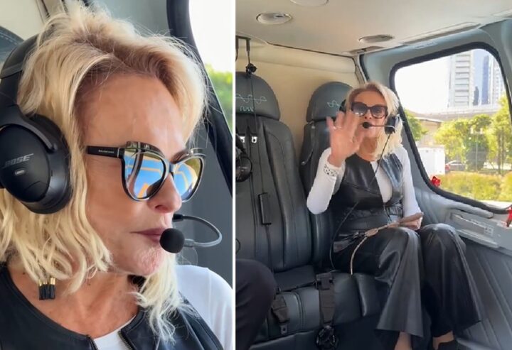 Ana Maria Braga chega de helicóptero para receber homenagem no SBT; vídeo