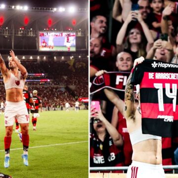 Arrascaeta comemora gol com tributo a Oscar em vitória do Flamengo sobre o Bahia
