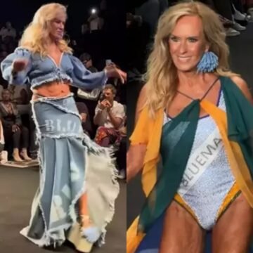 Aos 82 anos, Helô Pinheiro rouba a cena em desfile de moda praia