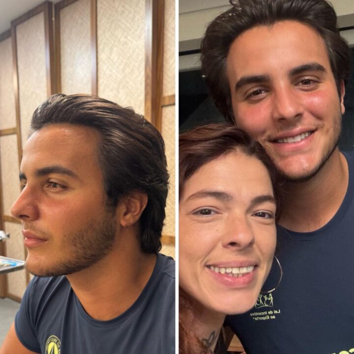 Marcelo Sangalo visita barbearia em Florianópolis e visual chama atenção: ‘Parece adulto