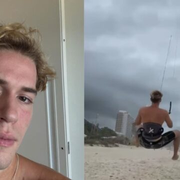 Filho de Giovanna Antonelli e Murilo Benício passa perrengue ao tentar aprender kite surf