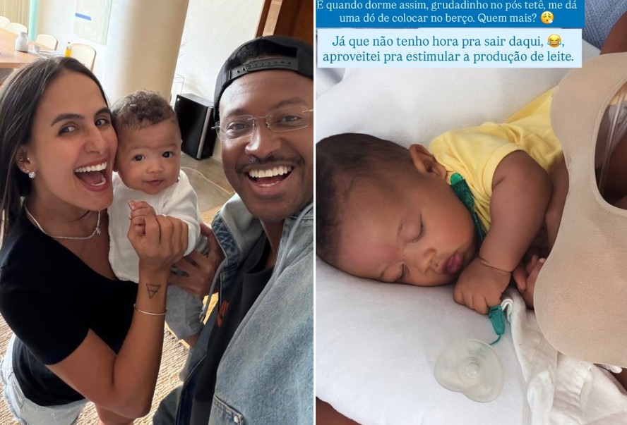 Carol Peixinho fala sobre rotina de amamentação de Bento, seu filho de Thiaguinho: ‘Dá uma dó’