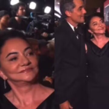 Mãe de Wagner Moura vai a evento em NY e promete vatapá a apresentador