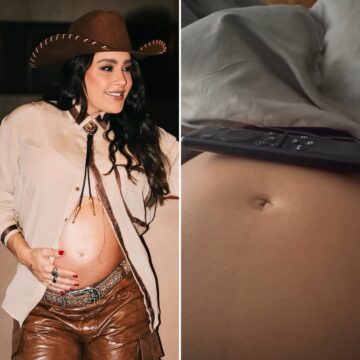 Lauana Prado mostra filho chutando barriga e brinca: ‘Meu jogador’