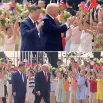 Estudantes chineses recebem Donald Trump com flores e aplausos em Pequim; vídeo