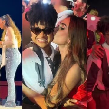 Ex-BBB Tia Milena sobe no palco e é tietada por famosas em show de Ivete