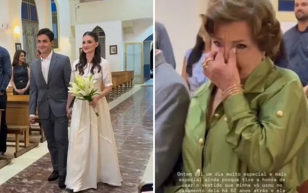 Neta emociona ao se casar com vestido da avó após 62 anos; vídeo viralizou