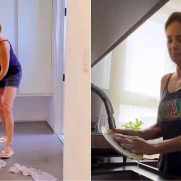 Ticiane Pinheiro vive dia de dona de casa e faz faxina: ‘Lavar louça é terapia’