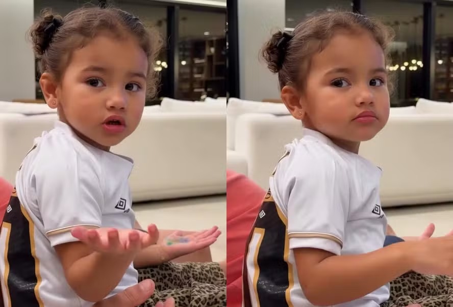 Bruna Biancardi mostra a filha Mavie com ciúmes do pai, Neymar, durante jogo do Santos: ‘Não pode!’