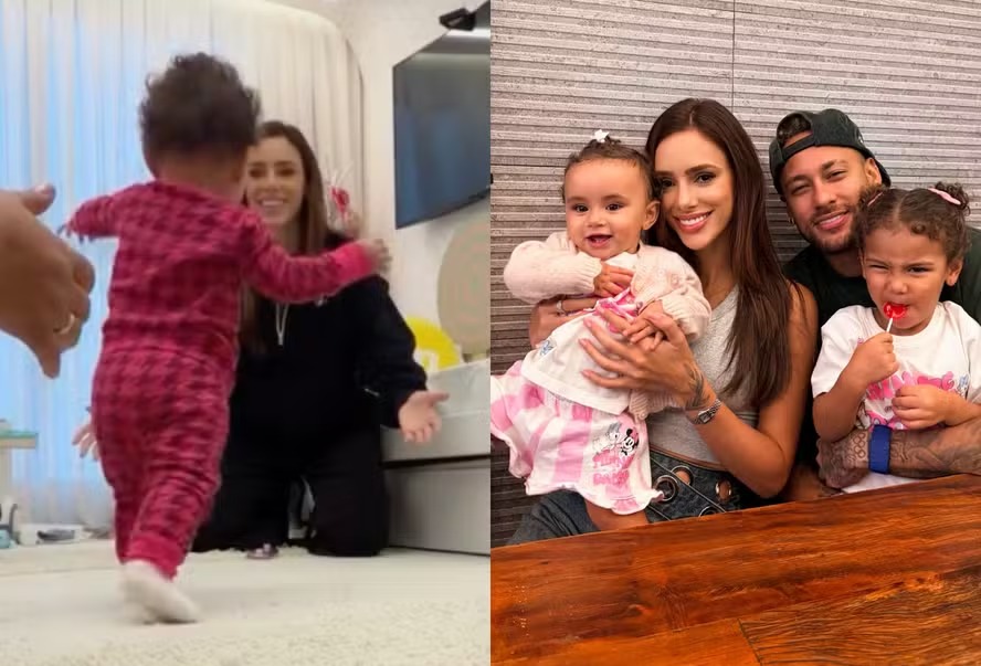 Filha caçula de Neymar e Bruna Biancardi, Mel dá os primeiros passos
