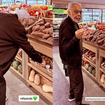 Gilberto Gil surge em momento raro fazendo compras no mercado durante viagem aos EUA