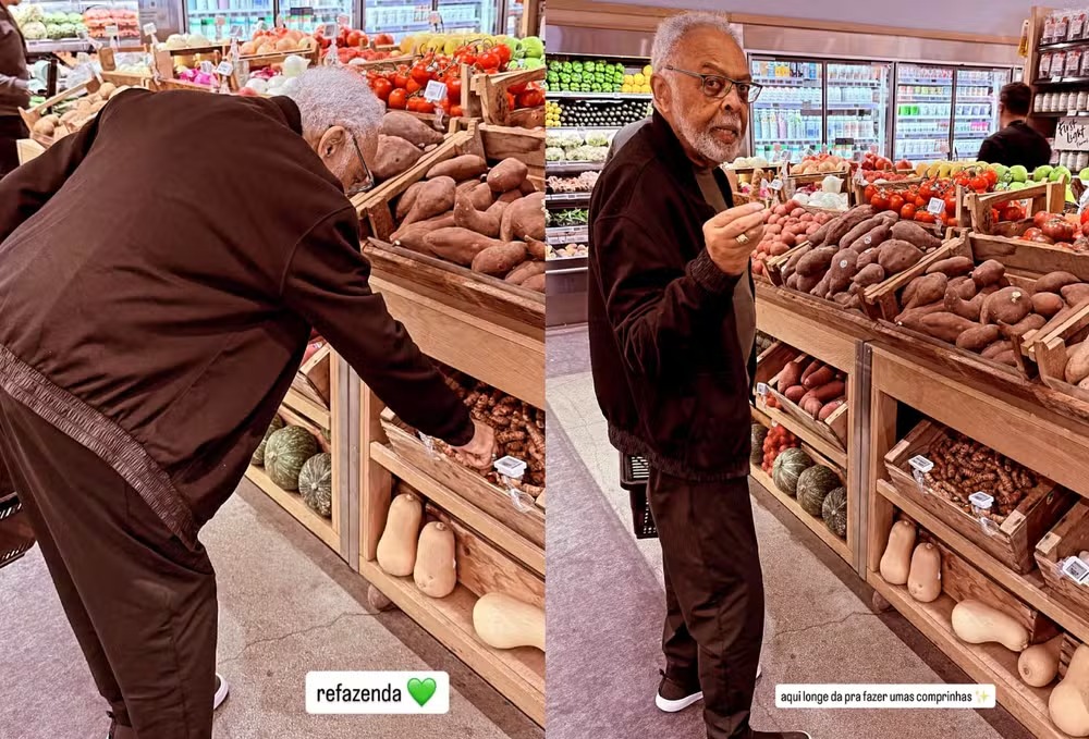 Gilberto Gil surge em momento raro fazendo compras no mercado durante viagem aos EUA