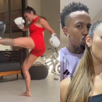 Grávida, Tainá Militão surpreende Eder Militão treinando artes marciais