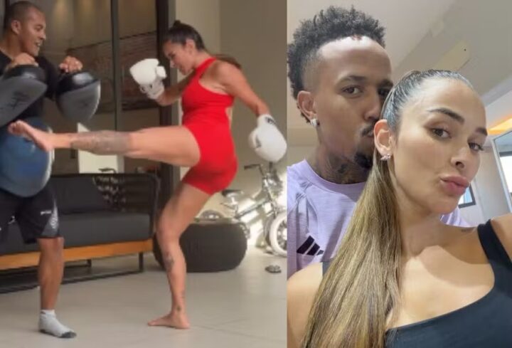 Grávida, Tainá Militão surpreende Eder Militão treinando artes marciais