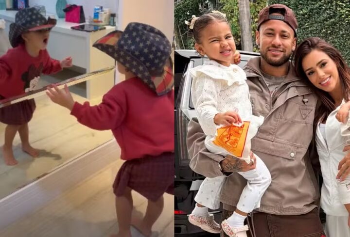 Mavie, filha de Bruna Biancardi e Neymar, veste chapéu country e canta ‘Clima de Rodeio’