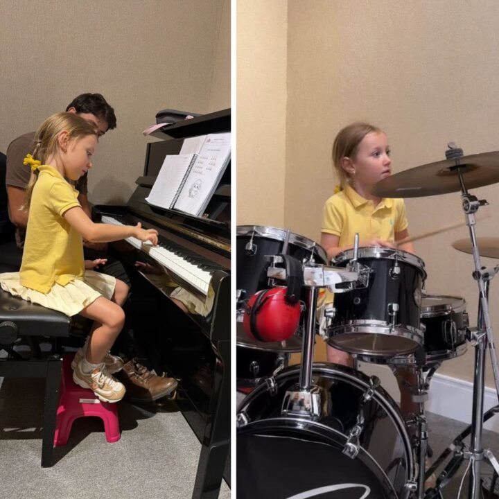 Ana Paula Siebert encanta ao mostrar Vicky em aulas de bateria e piano