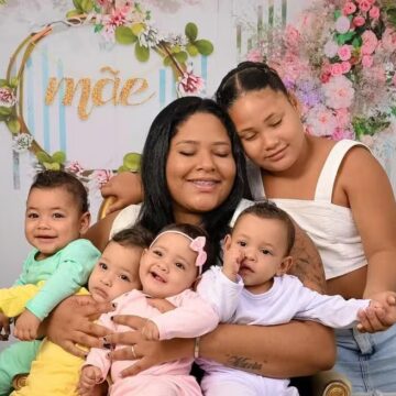 Mãe de quadrigêmeos na Bahia celebra primeiro Dia das Mães com rotina intensa e desafios