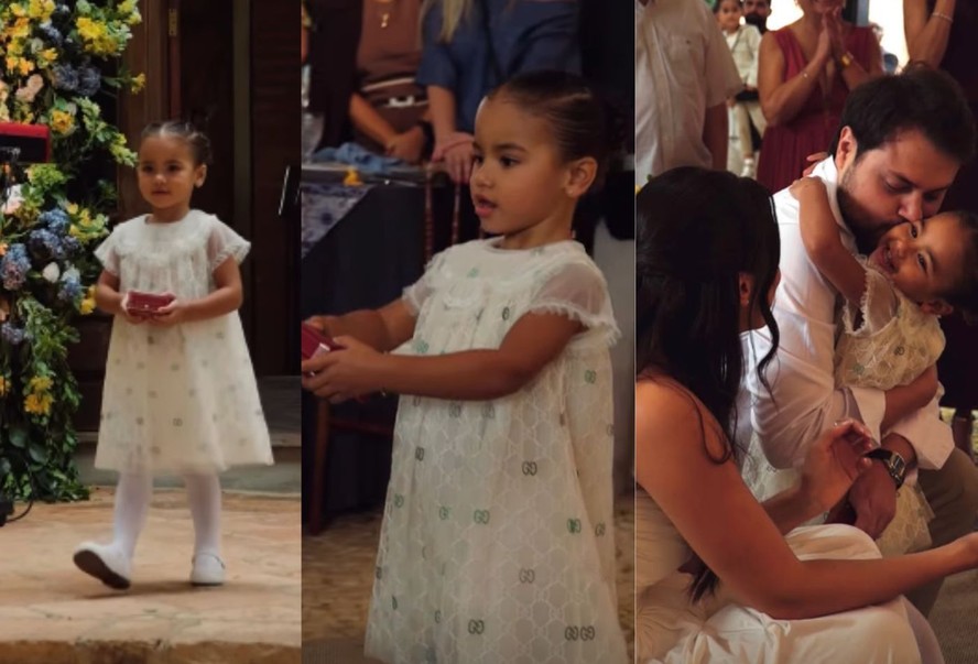Filha de Neymar e Bruna Biancardi dá show de fofura em casamento da tia; veja