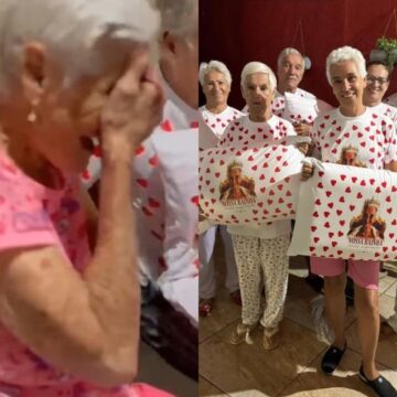 Filhos surpreendem mãe de 99 anos com noite do pijama e vídeo emociona as redes