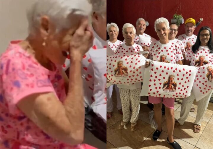 Filhos surpreendem mãe de 99 anos com noite do pijama e vídeo emociona as redes