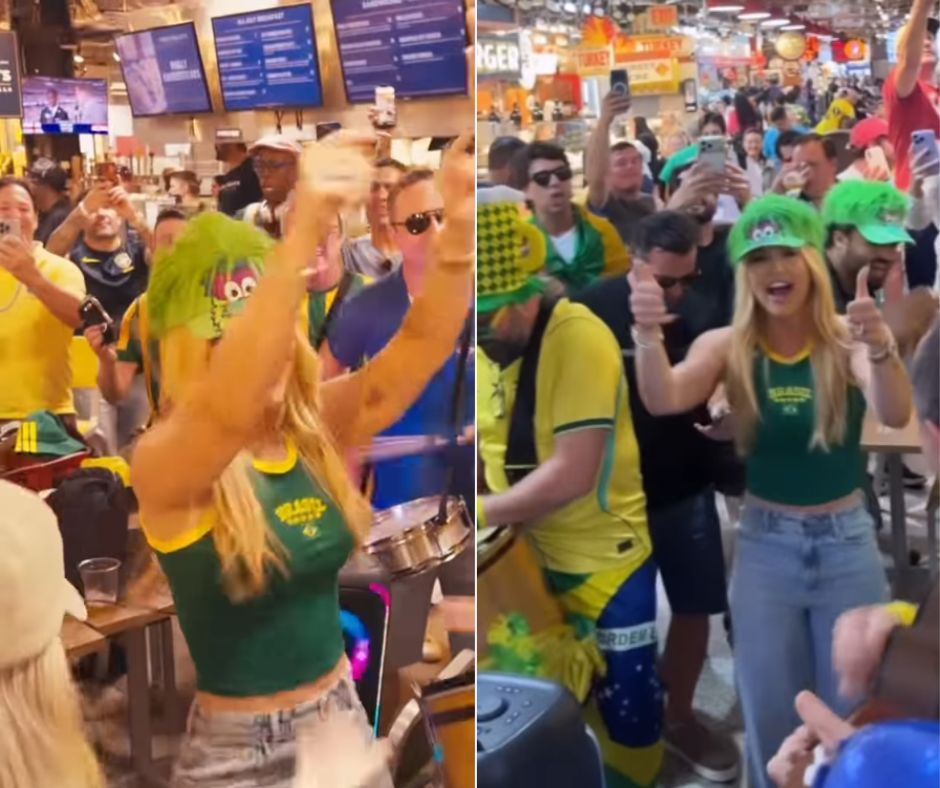 Virginia Fonseca é recebida com samba ao chegar à Filadélfia para jogo do Brasil