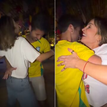 Em clima de Copa e São João, Claudia Leitte dança agarradinha com marido antes de jogo do Brasil