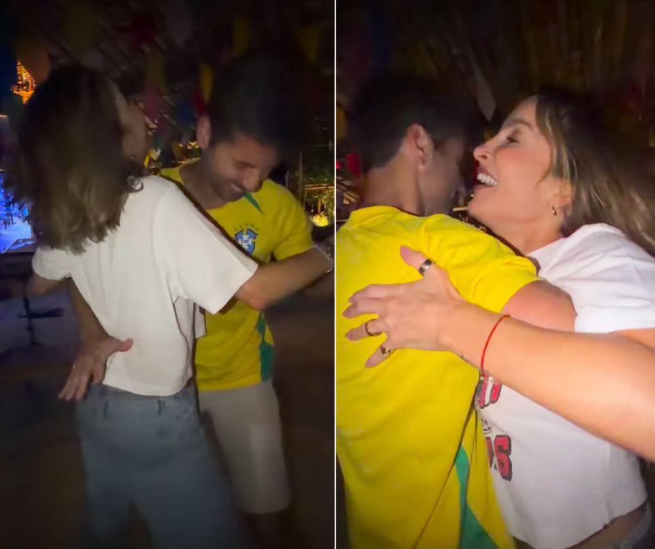 Em clima de Copa e São João, Claudia Leitte dança agarradinha com marido antes de jogo do Brasil