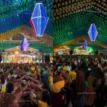 Em clima de Copa, público lota arraiá com forró e trenzinho no Centro Histórico de Salvador