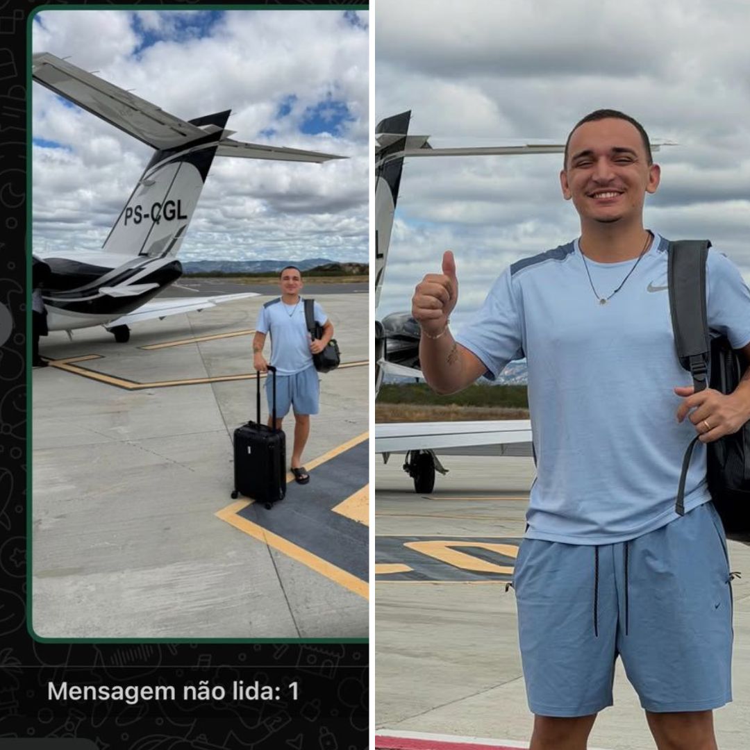 João Gomes posa ao lado de jatinho e mostra mensagem de Ary Mirelle